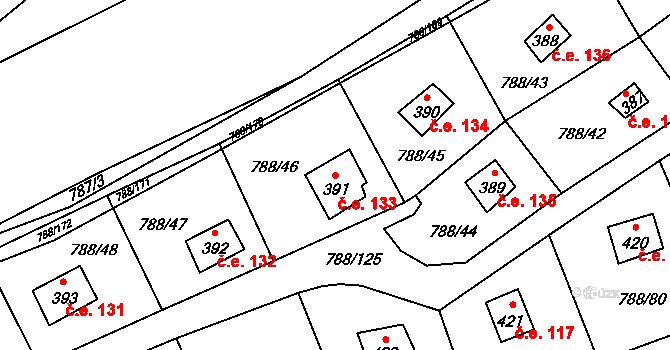 Nučice 133 na parcele st. 391 v KÚ Nučice u Rudné, Katastrální mapa