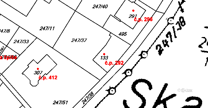 Tuchoměřice 292 na parcele st. 133 v KÚ Kněžívka, Katastrální mapa