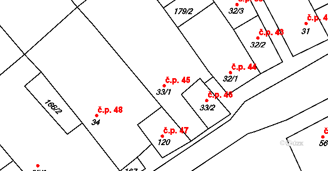 Tučapy 45 na parcele st. 33/1 v KÚ Tučapy u Soběslavi, Katastrální mapa
