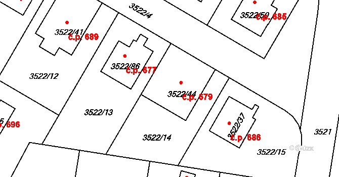 Veselí nad Lužnicí II 679, Veselí nad Lužnicí na parcele st. 3522/44 v KÚ Veselí nad Lužnicí, Katastrální mapa