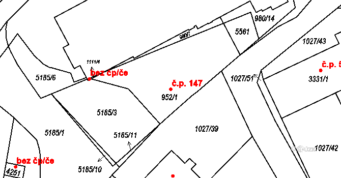 Týnské Předměstí 147, Domažlice na parcele st. 952/1 v KÚ Domažlice, Katastrální mapa