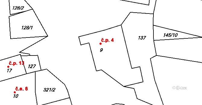 Bradné 4, Čachrov na parcele st. 9 v KÚ Bradné, Katastrální mapa