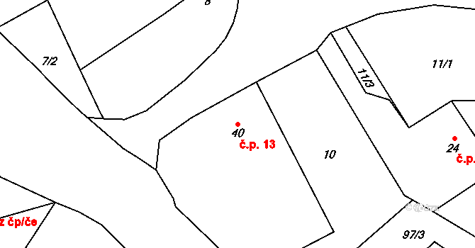 Lhotky 13, Kramolna na parcele st. 40 v KÚ Lhotky, Katastrální mapa