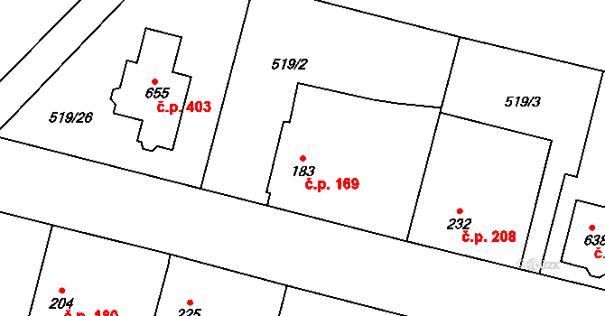Opatovice nad Labem 169 na parcele st. 183 v KÚ Opatovice nad Labem, Katastrální mapa