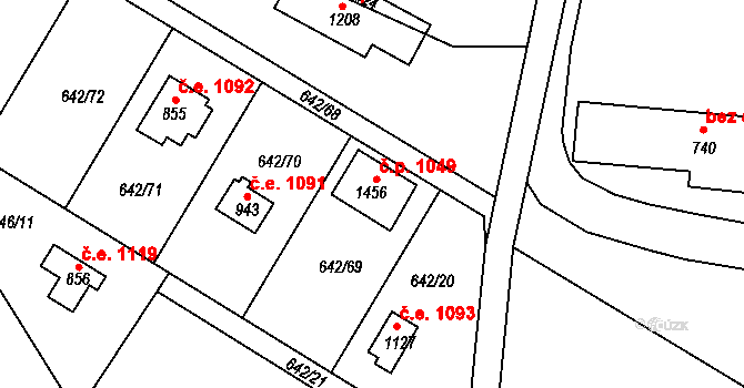 Kamenice 1049 na parcele st. 1456 v KÚ Těptín, Katastrální mapa