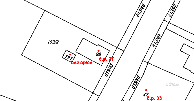 Filipová 77, Loučná nad Desnou na parcele st. 98 v KÚ Filipová, Katastrální mapa