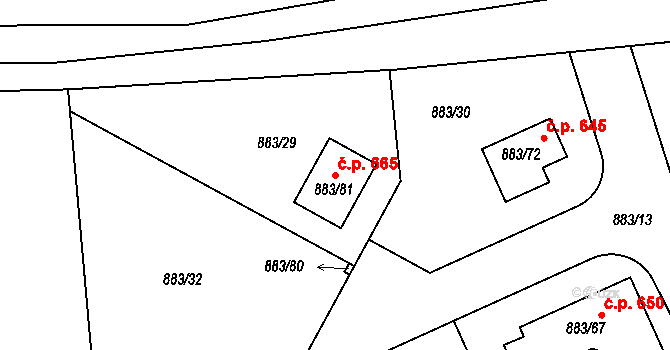 Hřebeč 665 na parcele st. 883/81 v KÚ Hřebeč, Katastrální mapa