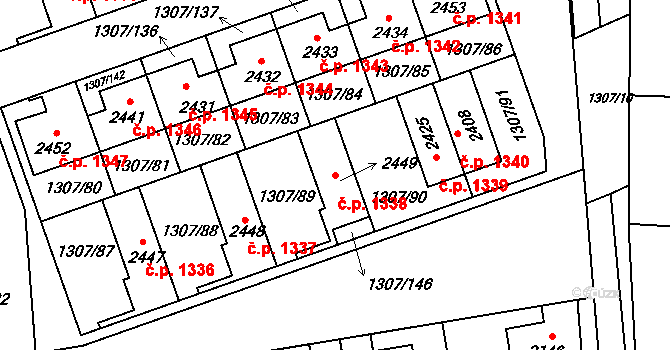 Unhošť 1338 na parcele st. 2449 v KÚ Unhošť, Katastrální mapa