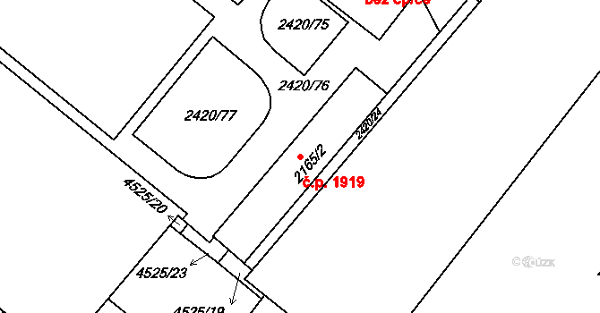 Staré Město 1919 na parcele st. 2165/2 v KÚ Staré Město u Uherského Hradiště, Katastrální mapa