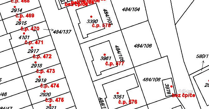 Horní Brána 577, Český Krumlov na parcele st. 3961 v KÚ Český Krumlov, Katastrální mapa