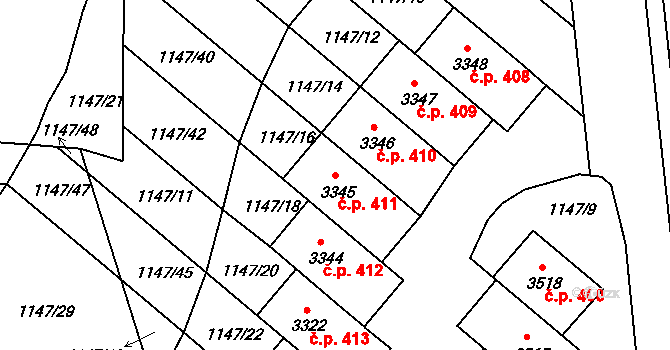 Plešivec 411, Český Krumlov na parcele st. 3345 v KÚ Český Krumlov, Katastrální mapa
