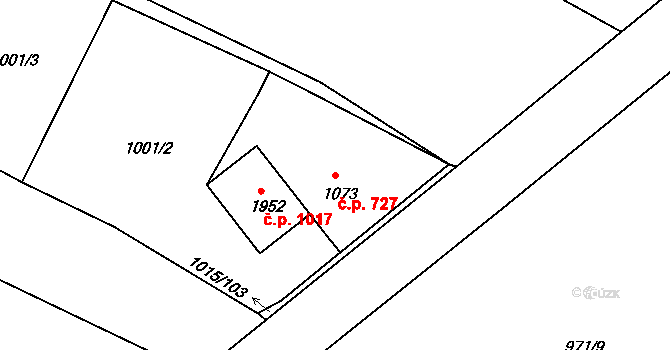 Vodňany II 727, Vodňany na parcele st. 1073 v KÚ Vodňany, Katastrální mapa