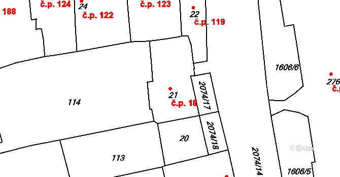 Merklín 18 na parcele st. 21 v KÚ Merklín u Přeštic, Katastrální mapa