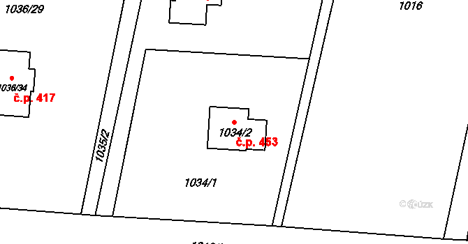 Dolní Líštná 453, Třinec na parcele st. 1034/2 v KÚ Dolní Líštná, Katastrální mapa