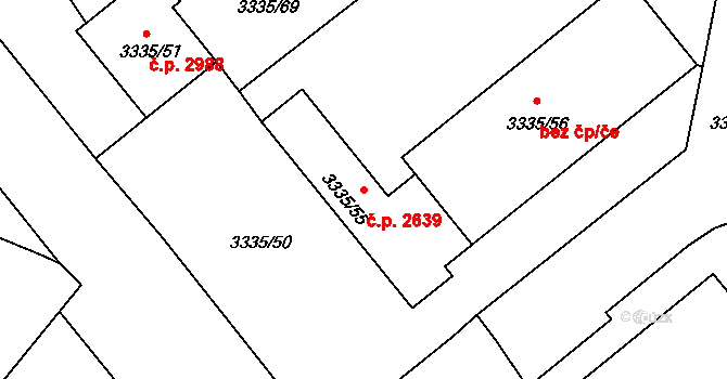Louny 2639 na parcele st. 3335/55 v KÚ Louny, Katastrální mapa