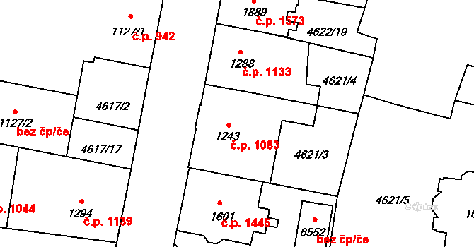 Žatec 1083 na parcele st. 1243 v KÚ Žatec, Katastrální mapa
