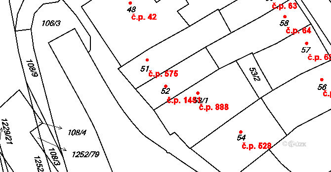Hustopeče 1451 na parcele st. 52 v KÚ Hustopeče u Brna, Katastrální mapa