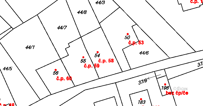 Termesivy 58, Havlíčkův Brod na parcele st. 54 v KÚ Termesivy, Katastrální mapa