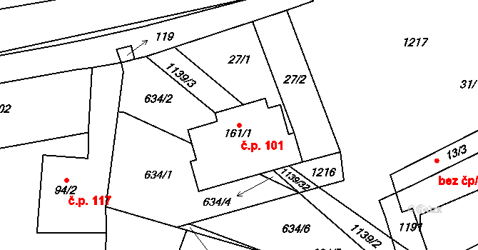 Bačetín 101 na parcele st. 161/1 v KÚ Bačetín, Katastrální mapa