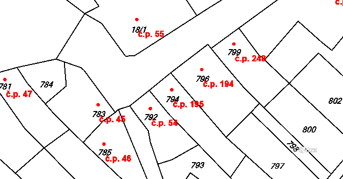 Týnec 195 na parcele st. 794 v KÚ Týnec na Moravě, Katastrální mapa