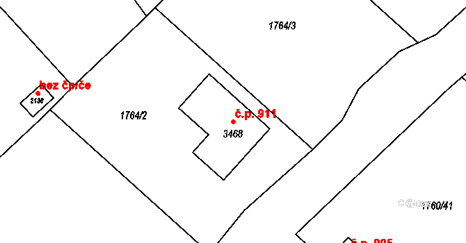 Ostravice 911 na parcele st. 3468 v KÚ Ostravice 1, Katastrální mapa