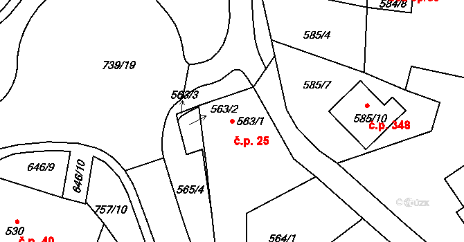 Kaňk 25, Kutná Hora na parcele st. 563/1 v KÚ Kaňk, Katastrální mapa