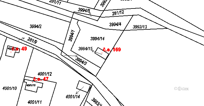 Kostelec nad Orlicí 169 na parcele st. 3994/15 v KÚ Kostelec nad Orlicí, Katastrální mapa