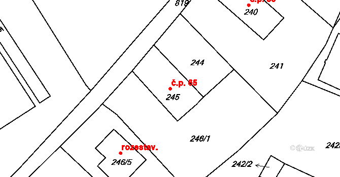 Rýnovice 65, Jablonec nad Nisou na parcele st. 245 v KÚ Rýnovice, Katastrální mapa