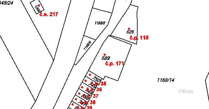 Brtnice 171 na parcele st. 589 v KÚ Brtnice, Katastrální mapa