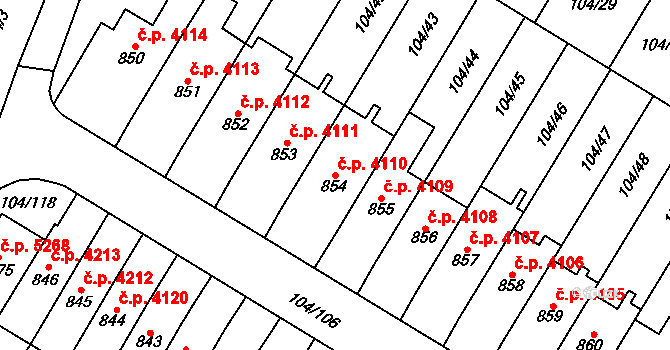 Jihlava 4110 na parcele st. 854 v KÚ Bedřichov u Jihlavy, Katastrální mapa