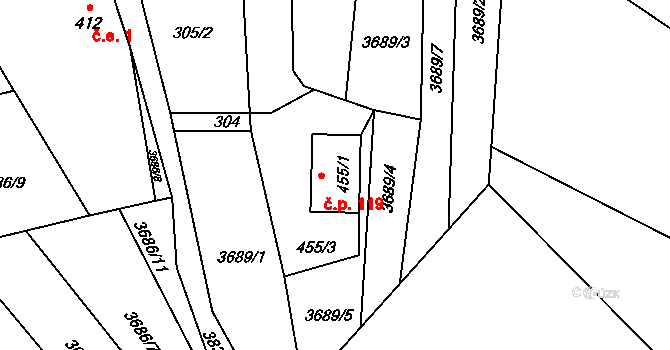 Bukovec 119 na parcele st. 455/1 v KÚ Bukovec u Jablunkova, Katastrální mapa