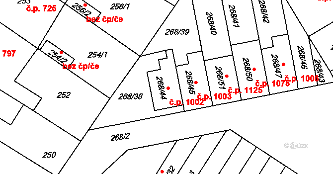 Sadská 1002 na parcele st. 268/44 v KÚ Sadská, Katastrální mapa