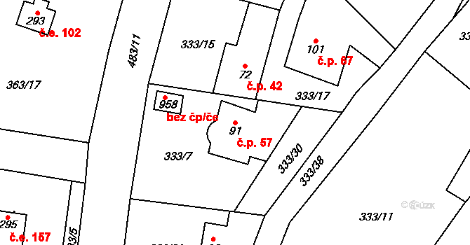 Řež 57, Husinec na parcele st. 91 v KÚ Husinec u Řeže, Katastrální mapa