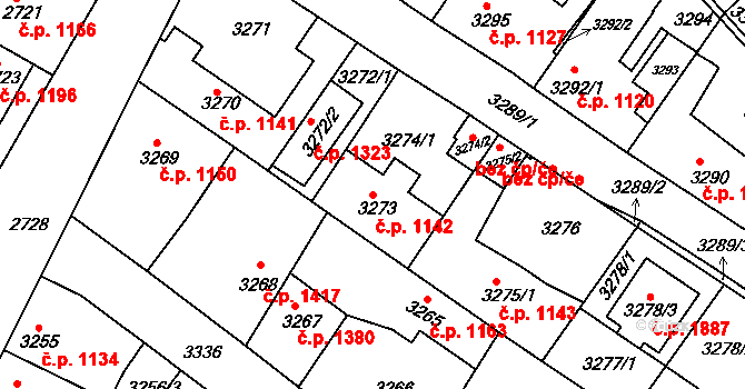 Roztoky 1142 na parcele st. 3273 v KÚ Žalov, Katastrální mapa