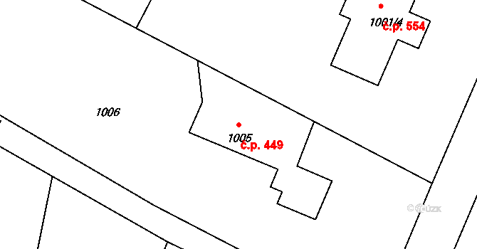 Arnultovice 449, Nový Bor na parcele st. 1005 v KÚ Arnultovice u Nového Boru, Katastrální mapa