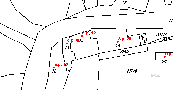 Drnov 12, Žižice na parcele st. 15 v KÚ Drnov, Katastrální mapa