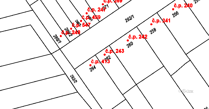 Žabčice 243 na parcele st. 262 v KÚ Žabčice, Katastrální mapa