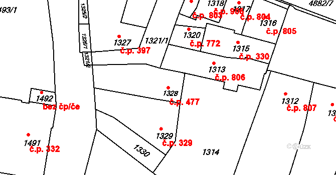 Bzenec 477 na parcele st. 1328 v KÚ Bzenec, Katastrální mapa