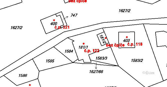 Hrádek 122 na parcele st. 181/1 v KÚ Hrádek, Katastrální mapa