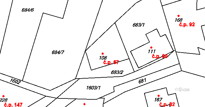 Rychaltice 67, Hukvaldy na parcele st. 108 v KÚ Rychaltice, Katastrální mapa
