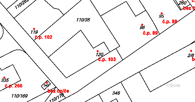 Mratín 103 na parcele st. 120 v KÚ Mratín, Katastrální mapa