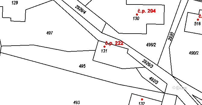 Lubná 222 na parcele st. 131 v KÚ Lubná u Poličky, Katastrální mapa