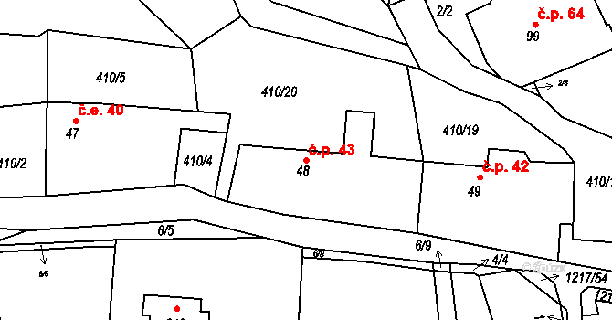 Velká 43, Kamýk nad Vltavou na parcele st. 48 v KÚ Velká nad Vltavou, Katastrální mapa