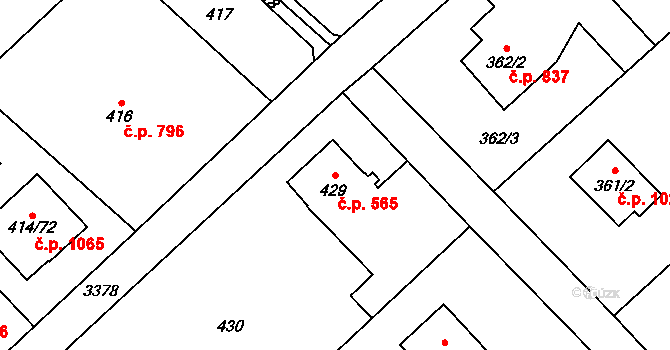 Poruba 565, Orlová na parcele st. 429 v KÚ Poruba u Orlové, Katastrální mapa