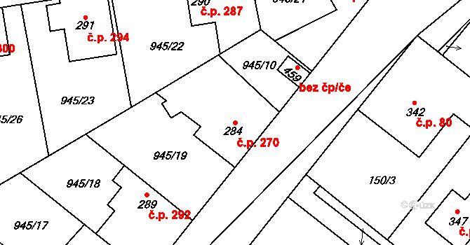 Smidary 270 na parcele st. 284 v KÚ Smidary, Katastrální mapa