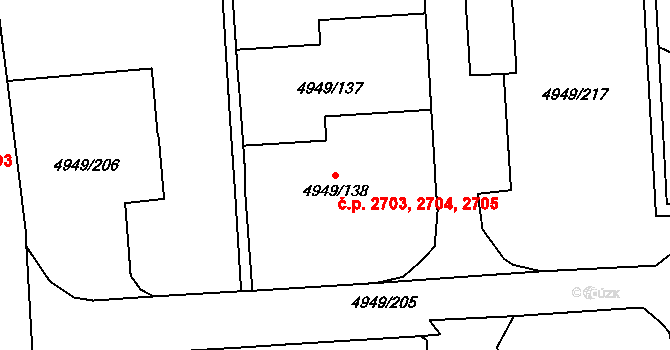 Severní Terasa 2703,2704,2705, Ústí nad Labem na parcele st. 4949/138 v KÚ Ústí nad Labem, Katastrální mapa