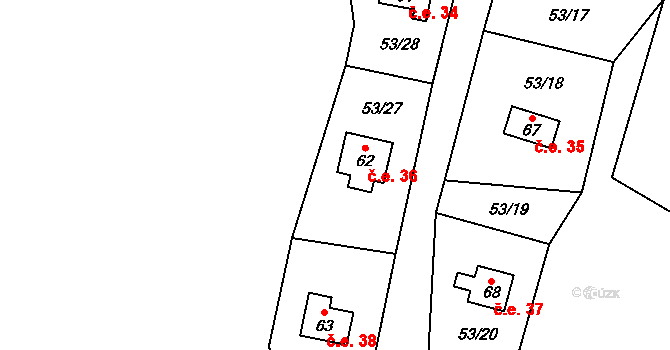 Milotice 36, Dehtáře na parcele st. 62 v KÚ Milotice, Katastrální mapa
