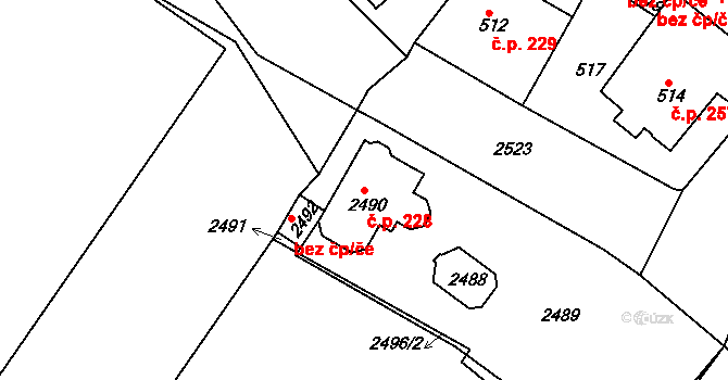 Trnovany 228, Teplice na parcele st. 2490 v KÚ Teplice-Trnovany, Katastrální mapa
