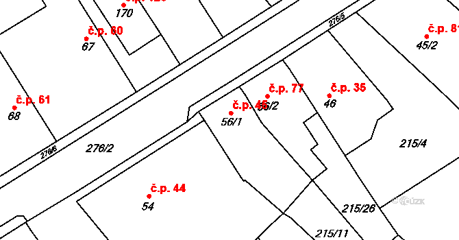 Olešnice 45 na parcele st. 56/1 v KÚ Olešnice nad Cidlinou, Katastrální mapa