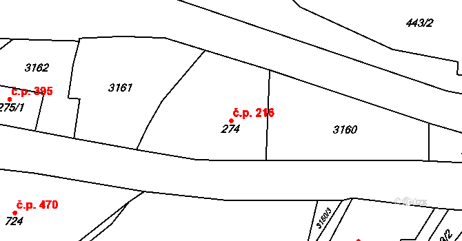Heřmanovice 216 na parcele st. 274 v KÚ Heřmanovice, Katastrální mapa